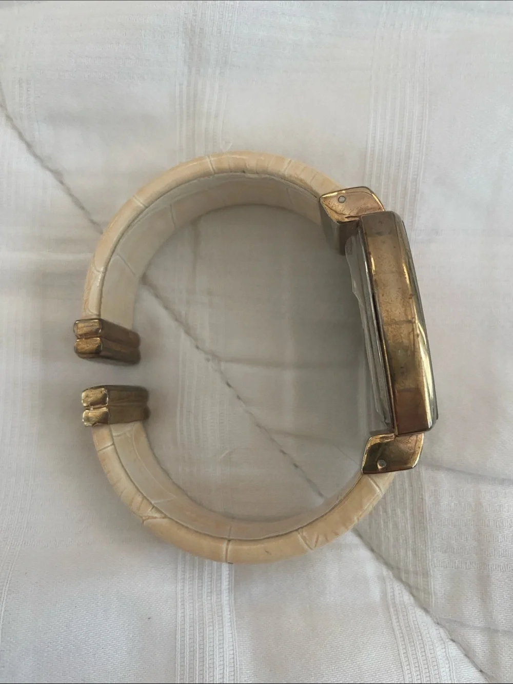 STUDIO Rose Gold-Tone  Watch with Cream Strap. Worn, needs battery